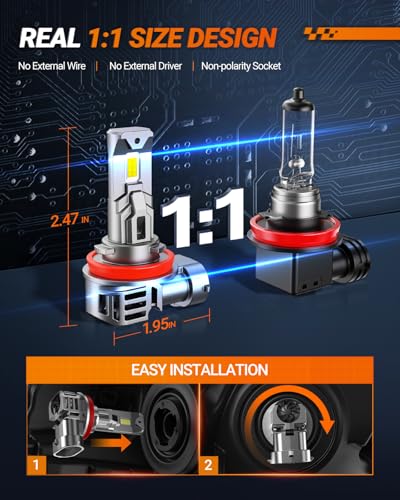S1-Pro H11/H8/H9 Fog & Light Bulbs, 40000LM 6500K White H11 Lights, 1600FT Beam, IP67 Waterproof with Fan, 2-Pack for ATV/SUV (H11/H8/H9/H16)