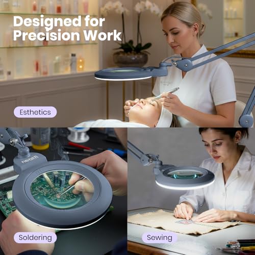 LED Magnifying Lamp (Gray / 7-inch Lens, Non-CCT with Clamp)