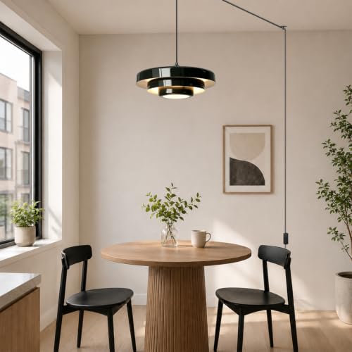 Black Swag Pendant Light Plug in (Large-Black (17.7in))