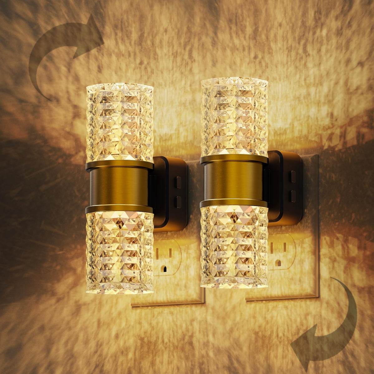 Night Light Dimmable Night Lights Plug into Wall (Gold Ring-3000K Diamond / 2 Pack)