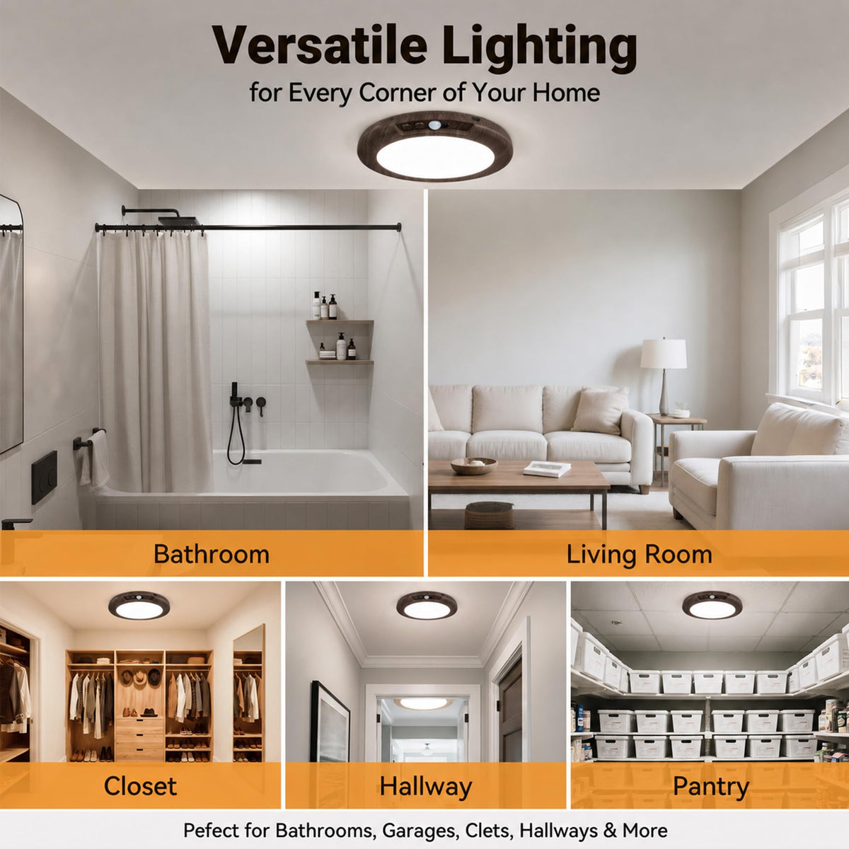 Wireless Rechargeable Ceiling Light with Remote (Dark Wood / 6 Packs)