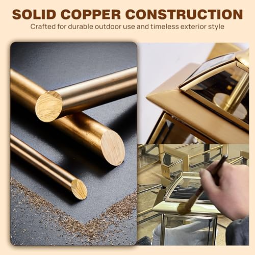 Solid Copper Dusk to Dawn Outdoor Wall Lantern (Warm Satin Brass / 18.5''H)