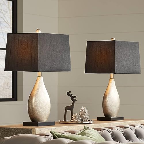 Hurst 25" High Table Lamps Set of 2 Silver Black Shade Droplet Art Deco