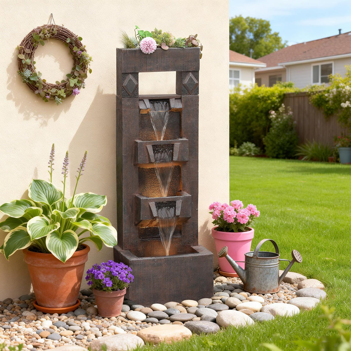 40.9 in Modern Outdoor Water Fountain (Brown)