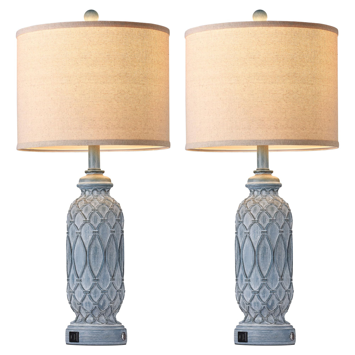 Farmhouse Lamps for Bedroom Set of 2 (3.Blue)