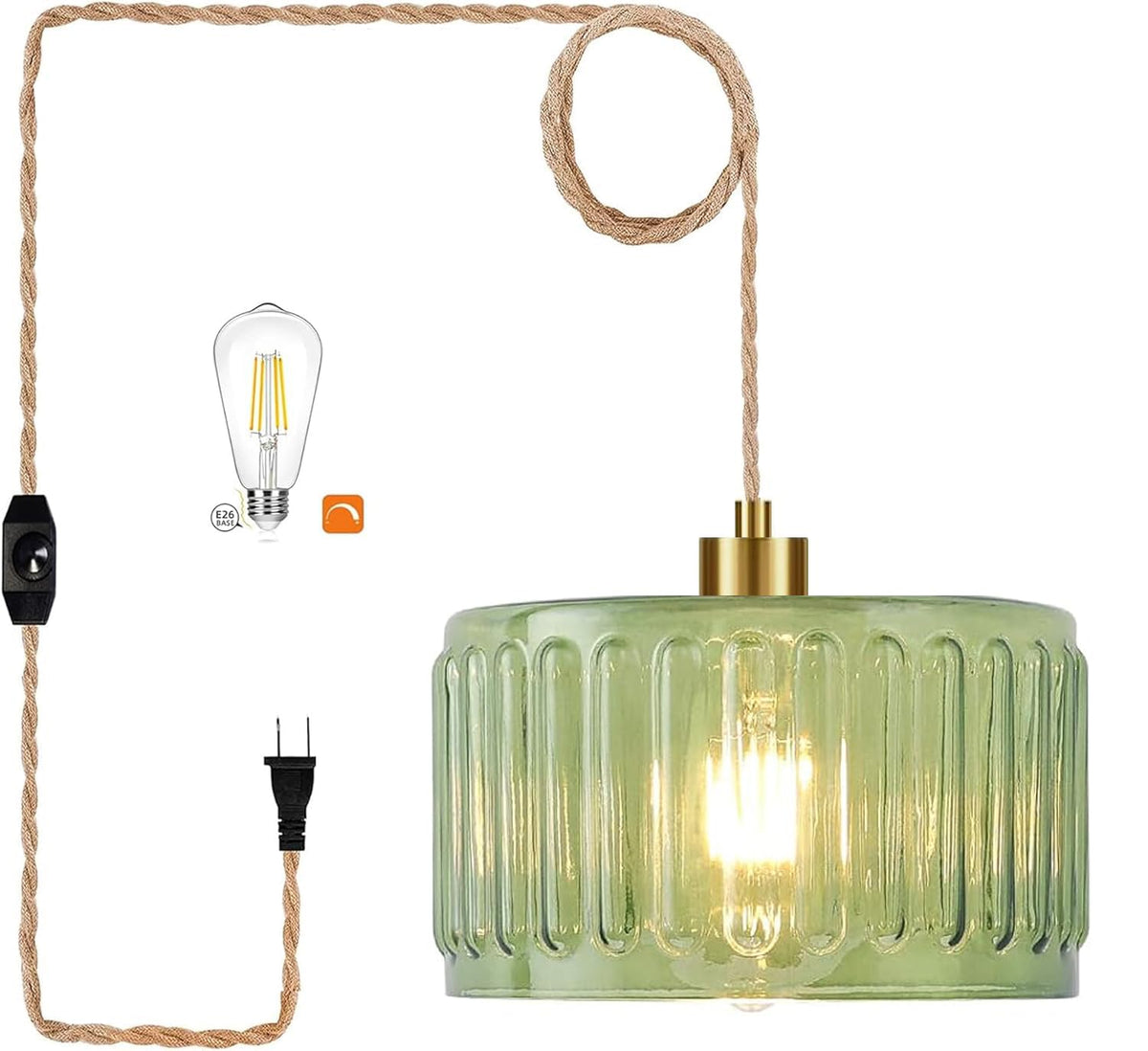 Plug in Pendant Light Hanging Lights with Plug in Cord Boho Hanging Lamp Glass Gold Mid Century Modern Vintage Dimmable Green Flower Plug in Chandelier Ceiling Fixture for Living Room (Pendant Light-15)
