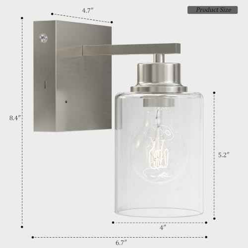 Wireless Battery Operated Wall Sconce Set of 2 with Remote Control (Nickel(Clear Lampshades))