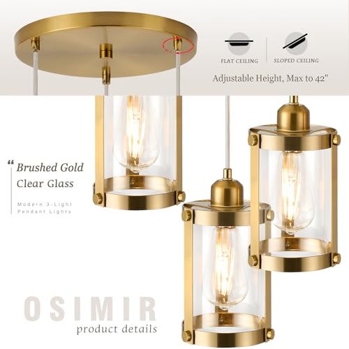 Brushed Gold 3 (Gold + Clear Glass / 3-Light Ceiling Chandelier)