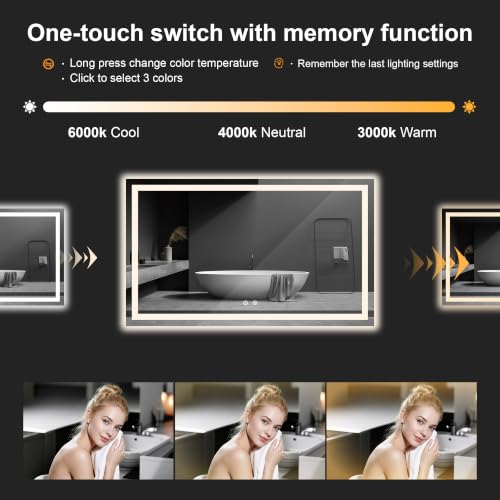 30x40 LED Bathroom Mirror with Lights (Rec Corner-3 Light Modes / 30"L x 40"W)