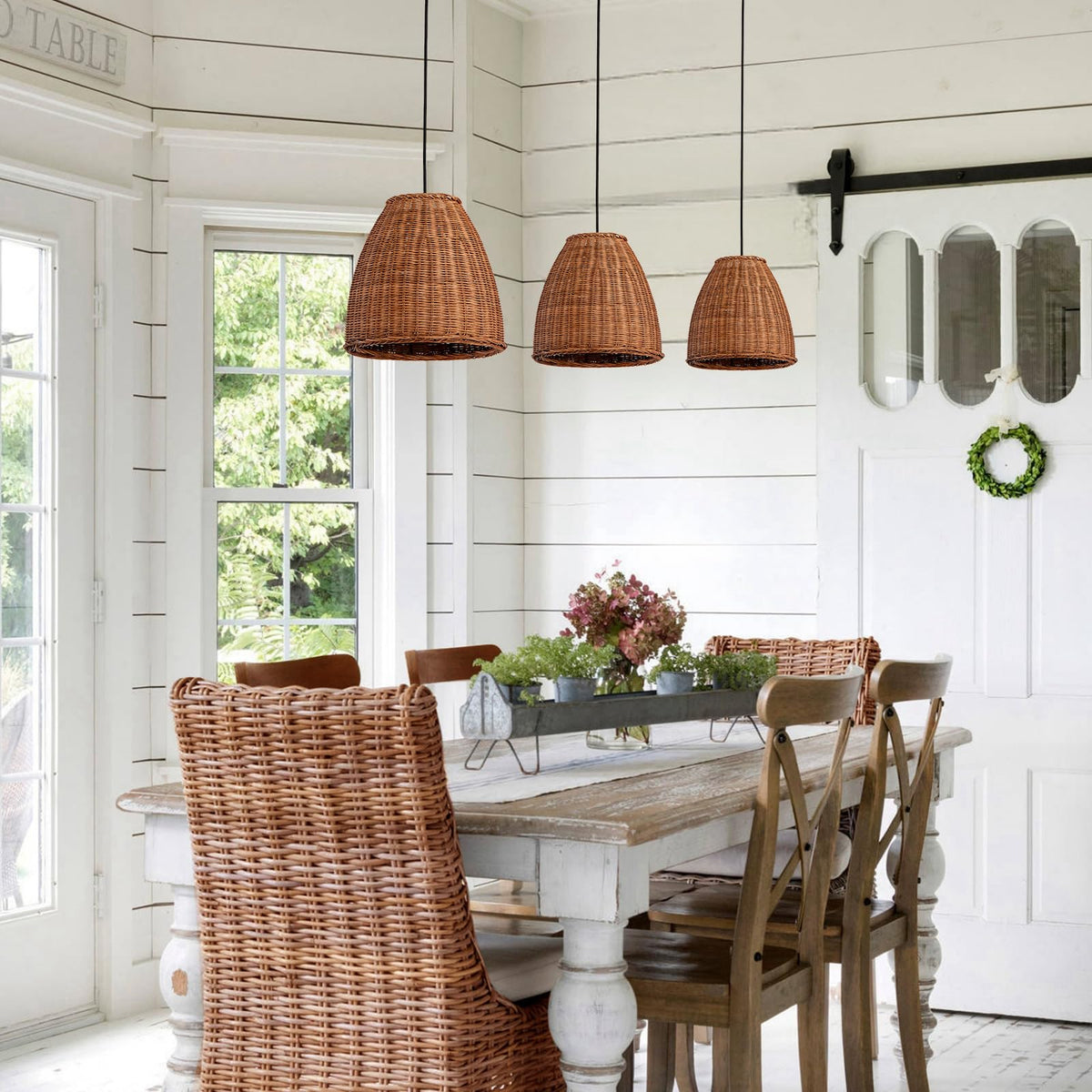 13.8" Rattan Pendant Light (Dark Brown Rattan / 13.77" 2-Light)