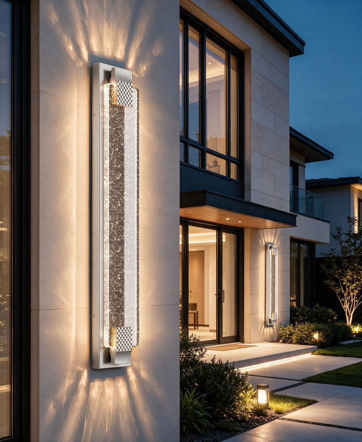 Aipsun 31.5" Nickel Outdoor Wall Sconce Modern LED Crystal Exterior Light (Nickel / 31.5 inch)