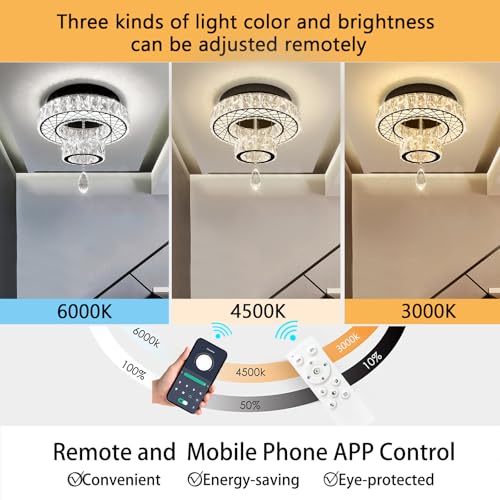 Chandelier Bedroom LED Light Modern Hallway Ceiling Lighting Fixtures for Kitchen Dining Room Kitchen Remote Dimmable Black Lights (16 inch / Black)
