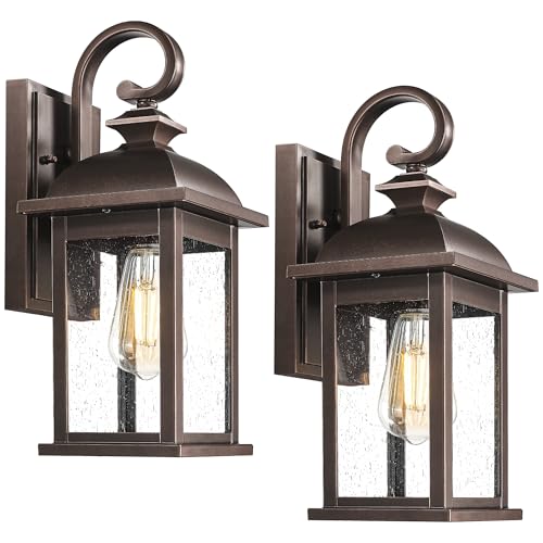 2 Pack Outdoor Wall Sconce Lights Oil Rubbed Bronze (ORB, Seeded Glass / 15", 2 Pack)