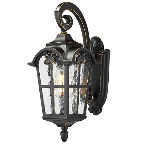 Outdoor Light Fixtures Wall Mount (Black & Gold Edges - Water Glass / 17.5 Inch - No Function)