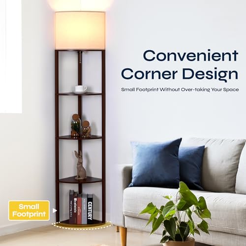 Corner Floor Lamp with Shelves (Brown)