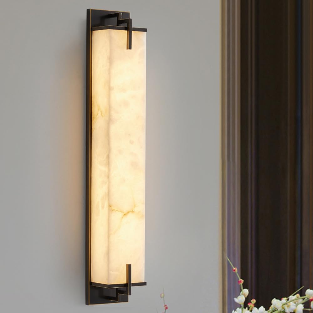 Modern Marble Wall Sconce Natural Alabaster Sconce (Black / 47CM)