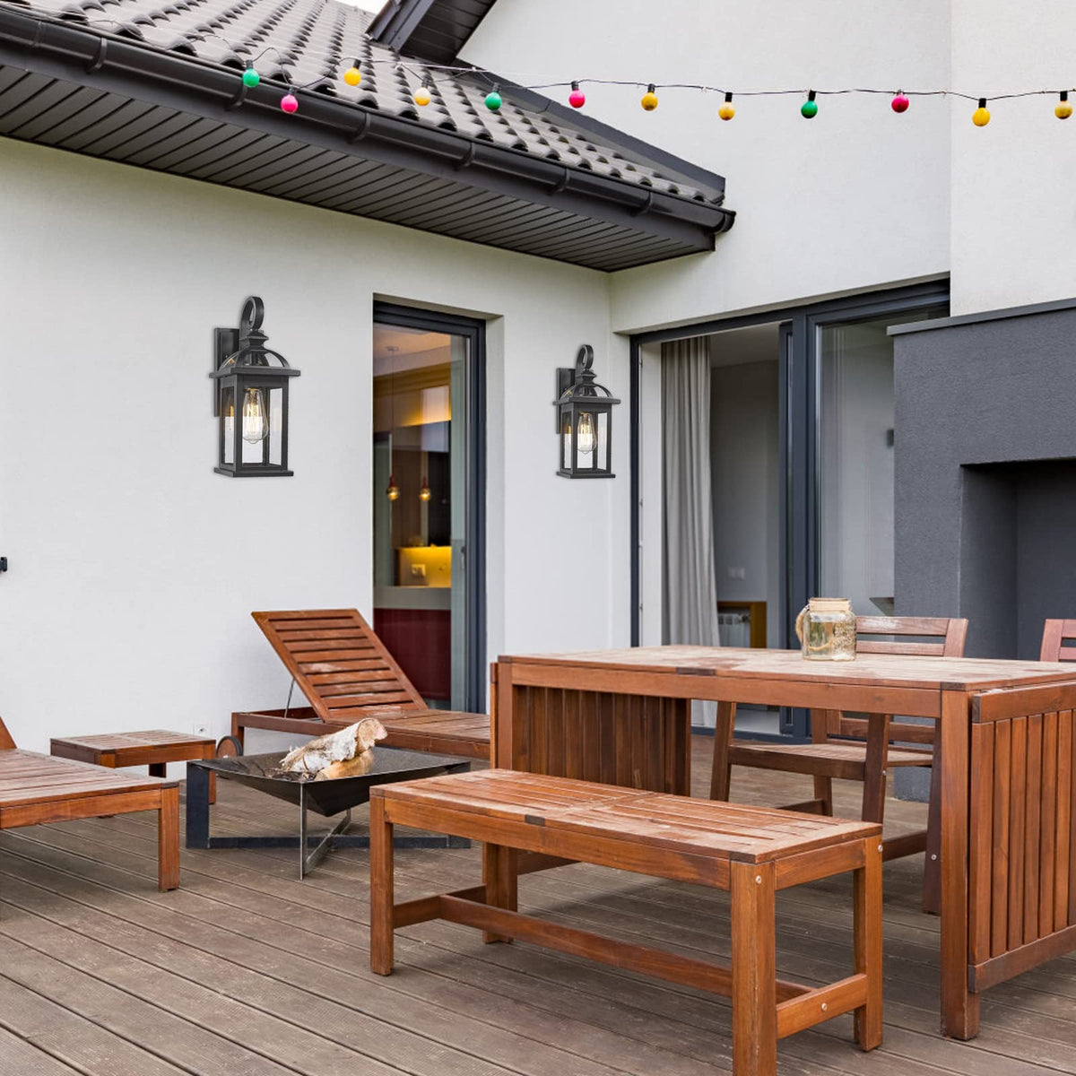 Outdoor Wall Lights for House (Black-Seeded Glass / 15")