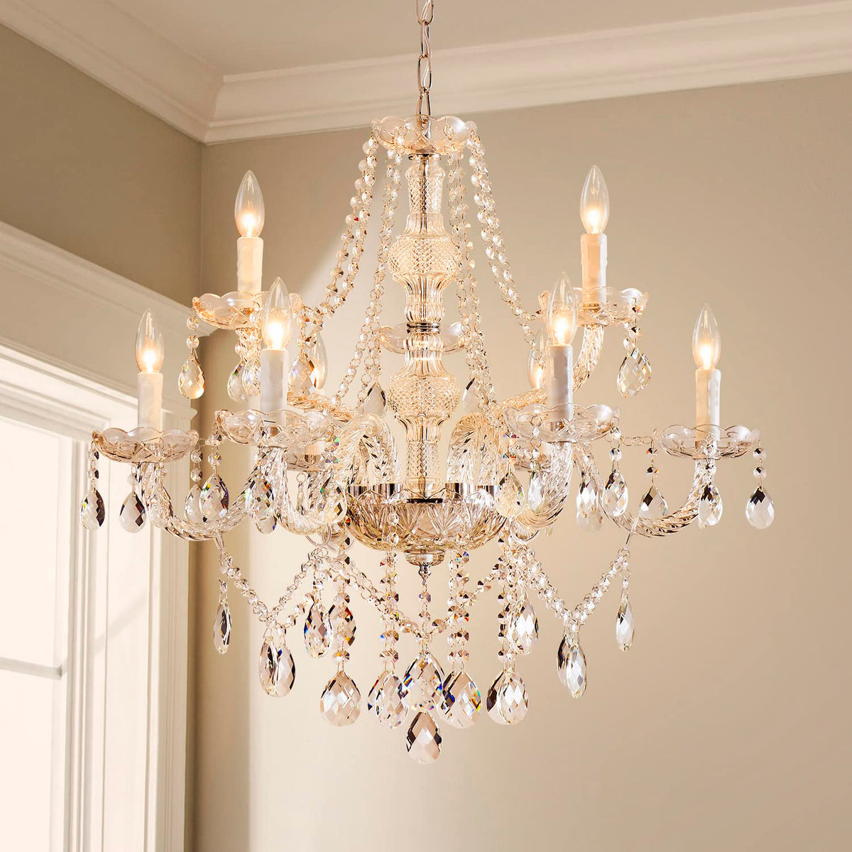 Saint Mossi 9 Light Modern Contemporary Elegant Crystal Glass Chandelier (Clear Crystal / W28" 2 Tier)