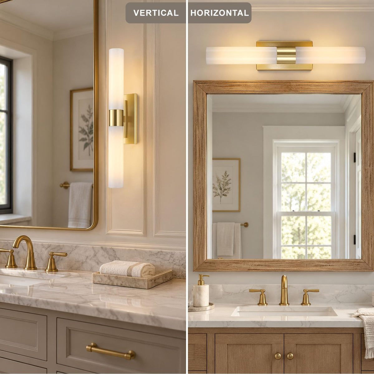22" Milk Glass Linear Bathroom Wall Sconces (22.8-In-Brass-1Pc)