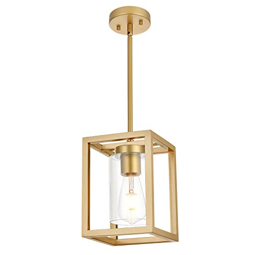 1 Light Rustic Chandelier in Gold Finish Modern Industrial Pendant Lighting Fixture with Clear Glass Shade Hanging Ceiling Light for Dining Room (Gold / 1 Light)