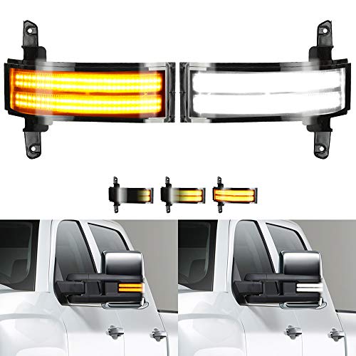 Sequential Turn Signal Lights Switchback Full LED Side Tow Mirror Marker Light fit for 3rd Generation Chevy Silverado (2014-2019 Switchback Amber+White,Smoked Lens)