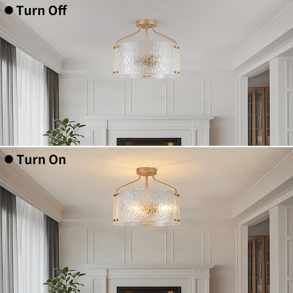 Semi Flush Mount Ceiling Light Fixture Glass Drum Chandelier Entryway Light (Gold / 3-Light)