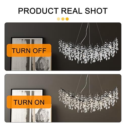 Modern Crystal Tree Branches Chandelier (Black / Arc 47.5")