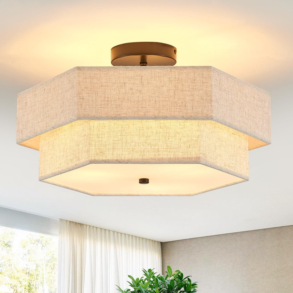 18" Large Black Semi Flush Mount Ceiling Light (Black - Square - 18")
