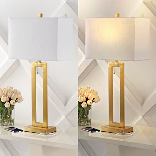 Sabrina 28.5" Metal USB Industrial Lamp (Brass Gold)