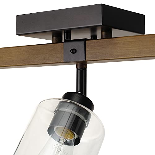 3 Light Faux Wood Track Lighting with Matte Black Accents and Clear Glass Shades (Faux Wood)