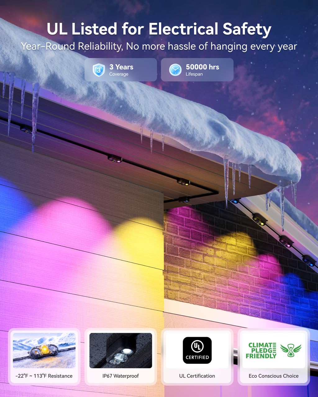 Permanent Outdoor Lights CrestPillar (Black / 100FT)