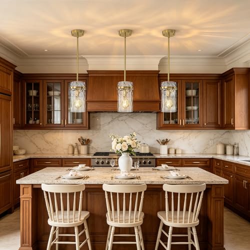 2 Pack 5.5" Modern Brass Hammered Glass Pendant Light (Gold-2 Pack)