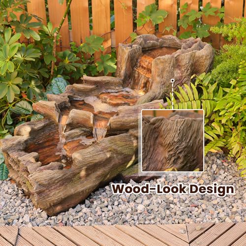 34" L Realistic Tree Trunk Outdoor Water Fountain with 3 Tiers (45.1H / Brown Red)