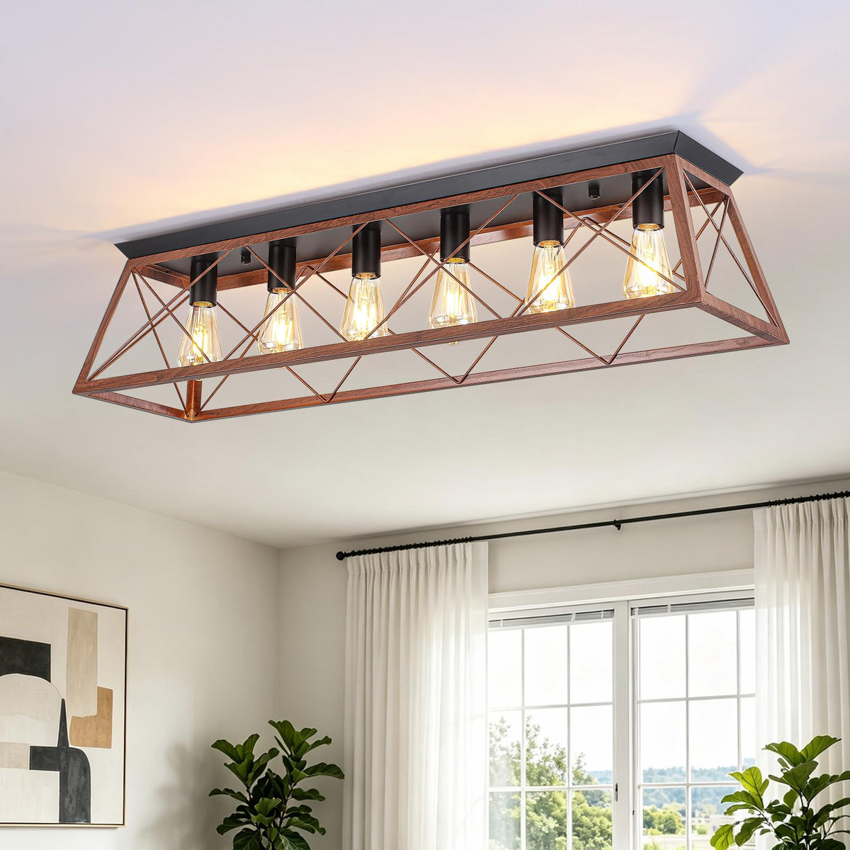 38" Large Flush Mount Ceiling Light Fixture (38" Walnut Ceiling Light)