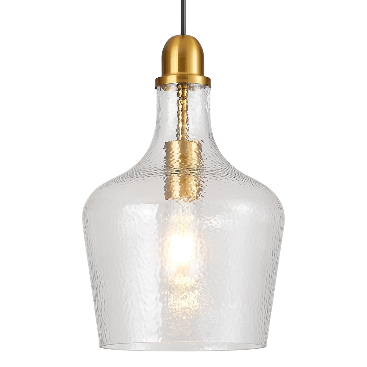 Glass Pendant Light Modern Brass 1 Light Single Dome Pendant Lighting Fixtures for Kitchen Island Dining Room Hallway (Brass-Hammered)