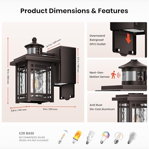 Outdoor Porch Light with Outlet (ORB / 2-pack)