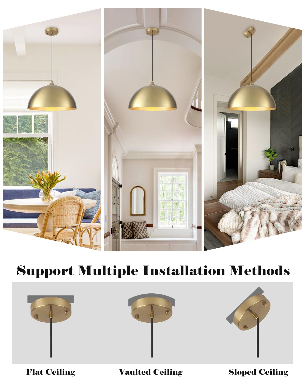 Gold Pendant Lights Kitchen Island (Gold+Gold / 16"x2)