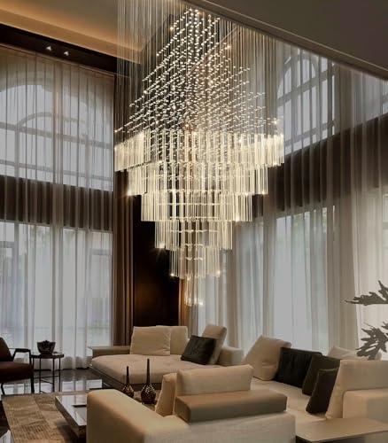 W32 x H120 Glam Chandelier with LED Bulbs Square Chandeliers (Silver / Square W32" X H118")