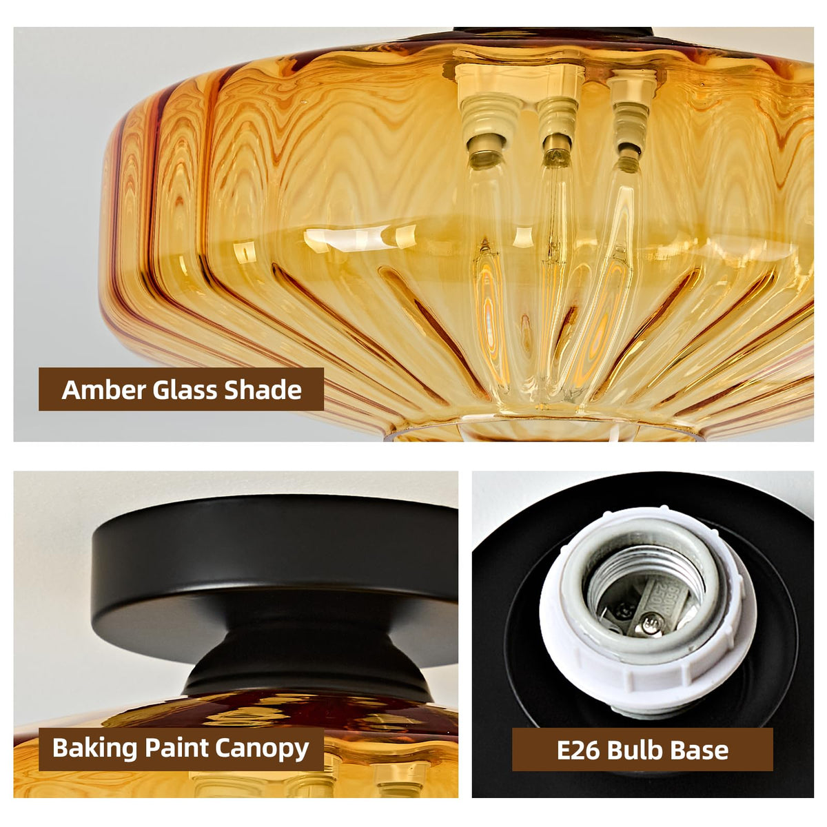 Glass Semi Flush Ceiling Lights (Amber Glass)
