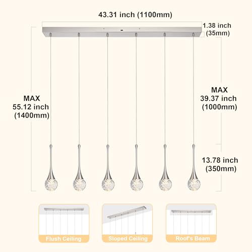6 Light Rectangle Brushed Nickel Crystal Chandelier (Brushed Nickel / Rectangle Pendant 6-Light)