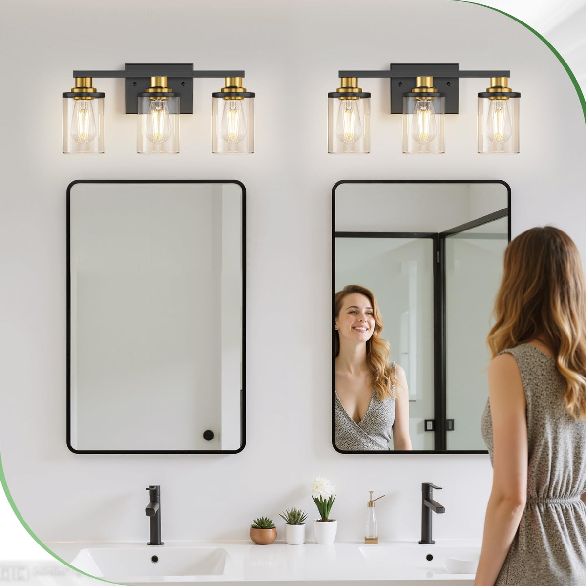 Bathroom Light Fixtures Over Mirror (Black and Gold / 3-Light (17inch))