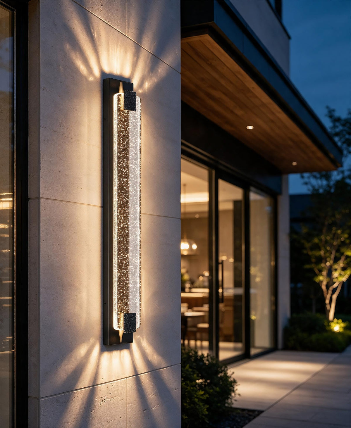 Aipsun 39.4" Black Outdoor Wall Sconce Modern LED Crystal Exterior Light (Black / 39.4 inch)