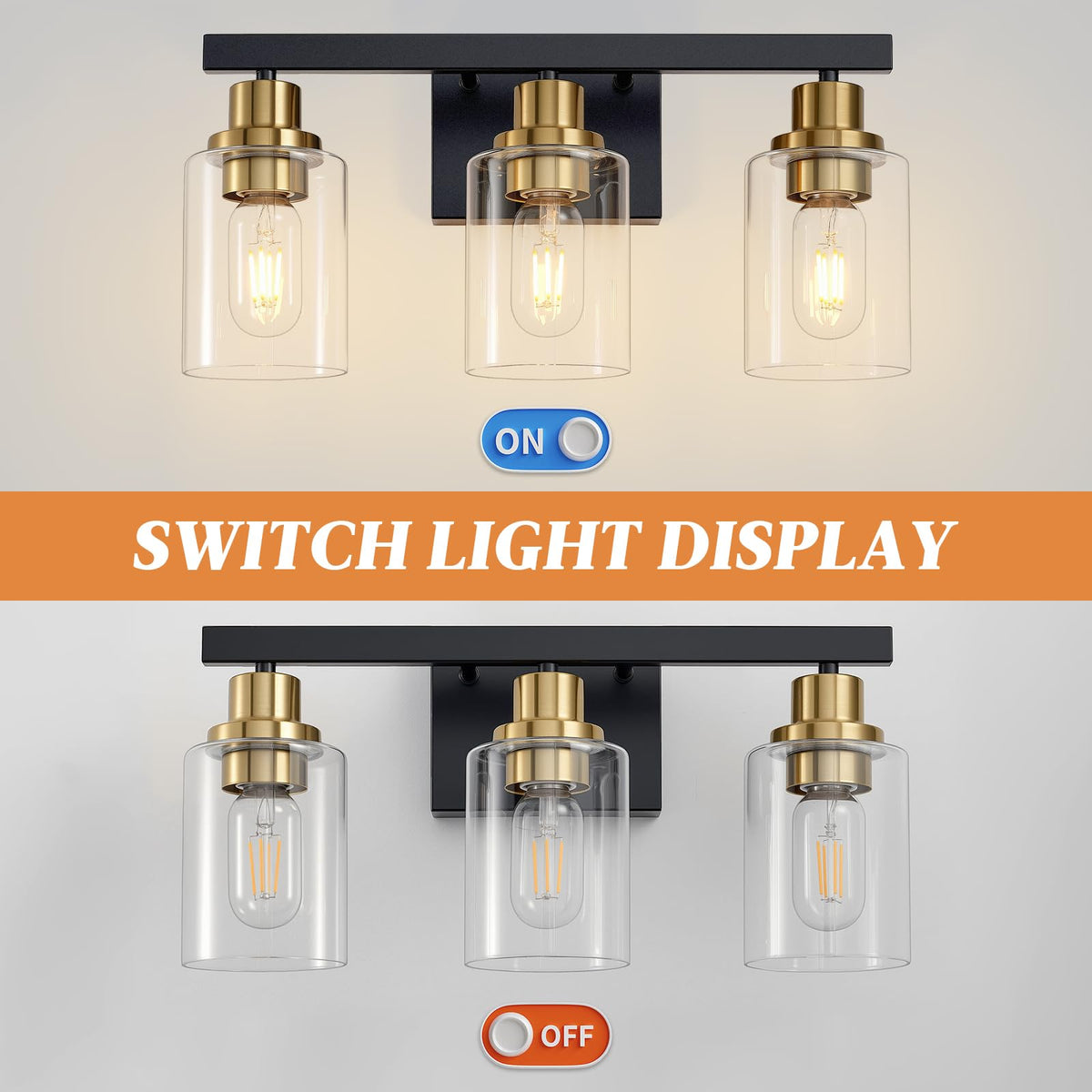 3 Light Bathroom Light Fixtures (Black & Gold / 3-light)