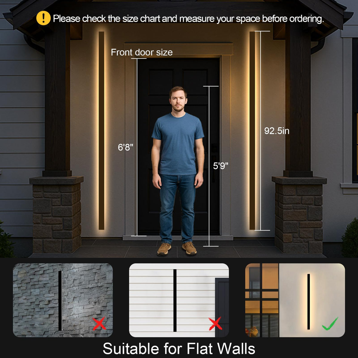 Outdoor Wall Lights for House (3000K Warm Light / 1pack-92.5Inch*2inch)