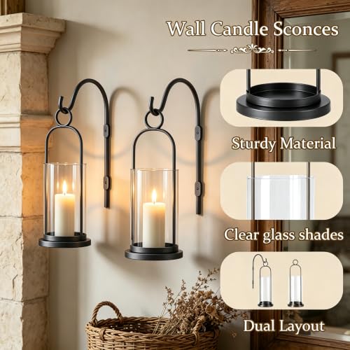 Wall Candle Sconces Hurricane Candles Holder (Black)
