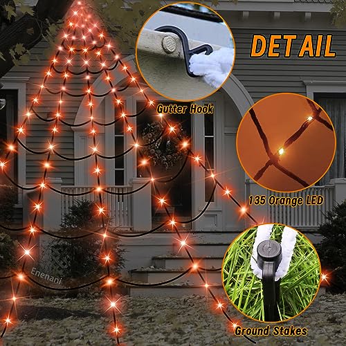 16.4FT Giant Spider Web Lights Halloween Decorations Outdoor 135 LED Light Up House Yard Garden