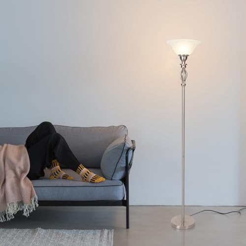 Torchiere Floor Lamps for Living Room & Bedroom (Scroll Lamp-Brushed Nickel)