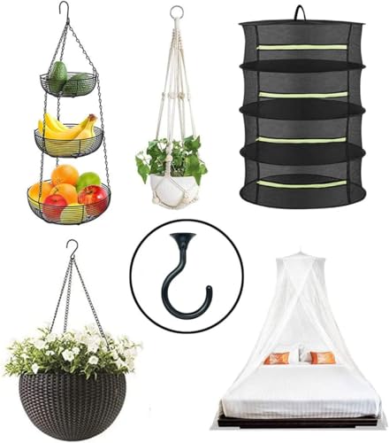 Heavy Duty Ceiling Hooks for Hanging Plants 2 Pack (Black)