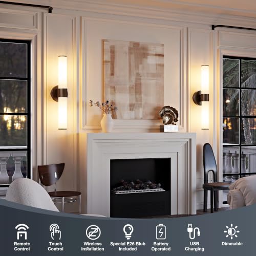 8000mAh Walnut Battery Operated Wall Sconces Set of 2 (Walnut（White Glass）)