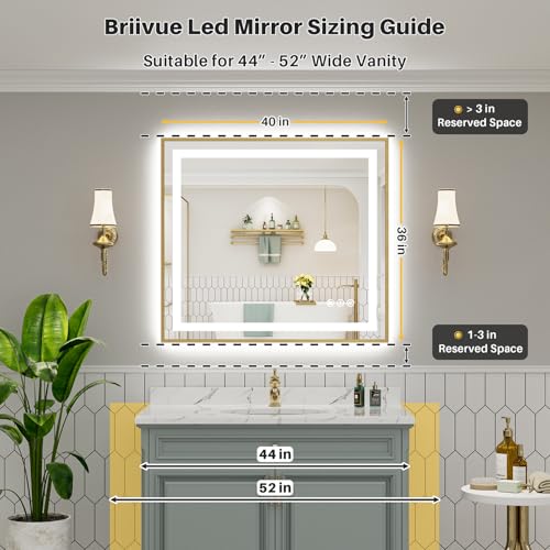 40x36 Inch LED Bathroom Mirror with Gold Frame (Backlit+front Lit With Gold Frame / 40"L x 36"W)